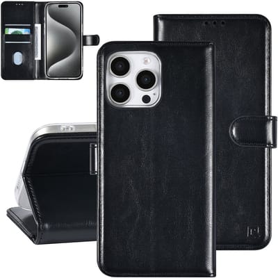 TUNIQ iPhone 16 Pro Max Book Case hoesje Pasjeshouder voor 3 pasjes - Hanger - Zwart