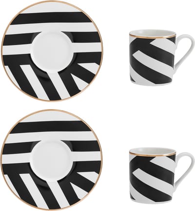 Mikasa - Espressokopjes met Schoteltjes - Luxe Deco - Geometric Stripe - Set van 2 - 100ml