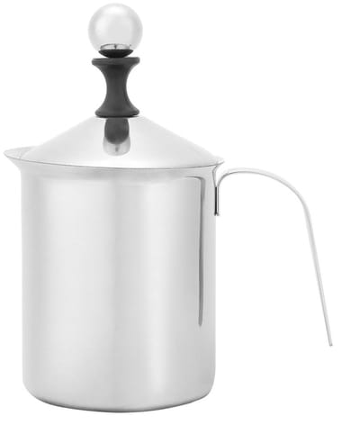 longziming -Handmatige Melkopschuimer 800 ml – Roestvrijstalen Melkopschuimer met Dubbel Filter – Geschikt voor Cappuccino, Latte & Koffie – Sterke Schuimkan voor Thuisgebruik of Café