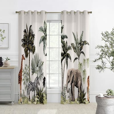 Tropische Vegetatie 3D Geprinte Gordijnen, Gordijnen met Tunnelzoom, Keuken, Slaapkamer, Woonkamer, Decoratieve Gordijnen, Huisdecoratie W50xH140(CM)x2PCS&Grommet Top