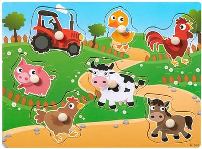Boerderij Puzzels - Houten Puzzels - Baby Educatie - Veilig Hout Materiaal - 20 x 15 cm - Veelkleurig