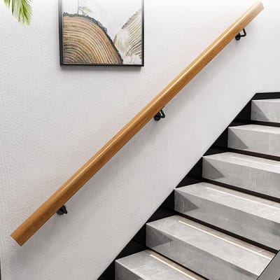 Houten trapleuning - Stevige steun - Veilig traplopen - Massief hout - 150 cm - Houtkleur