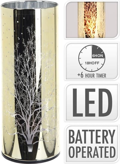 Sfeerlicht glas met LED verlichting- goud -met vlamverlichting- 20cm ( exclusief batterijen )