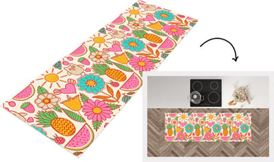 Keukenloper - Loper keuken - Uil - Regenboog - Bloemen - Kinderen - Patroon - 150x50 cm - Keukenloper vinyl