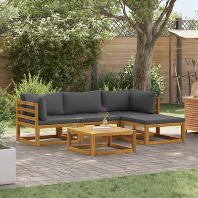 vidaXL - 5-delige - Loungeset - met - kussens - massief - acaciahout