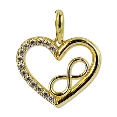 New Bling 9NBSAM-G210247 Gouden Hangertje - Dames - Hartje - 12,5 x 14,7 mm - Zirkonia - Infinity - 14 karaat - Goud