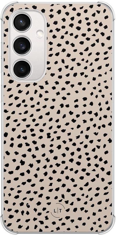 Shockproof hoesje - Geschikt voor Samsung Galaxy S23 FE - Almond dots - Extra sterke case - TPU/polycarbonaat - Gestipt - Beige, Transparant