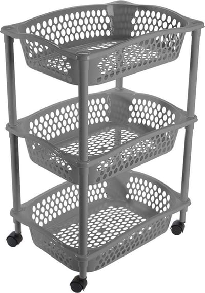 Keuken/kamer opberg trolleys/roltafels met 3 manden 62 x 41 cm donkergrijs - Etagewagentje met opbergkratten
