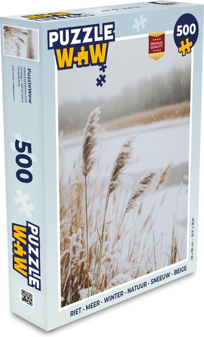 Puzzel Riet - Meer - Winter - Natuur - Sneeuw - Beige - Legpuzzel - Puzzel 500 stukjes