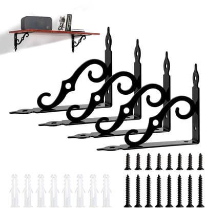 Dailygoods - LALAGO 4 stuks plankhouders zwart metaal 19 cm, plankhoek zwart, plankdrager vintage, antieke stijl S-vormige plankhouder, zwaarlasthoek voor wandplank, zweefplank, wandkonsole, plankplaten