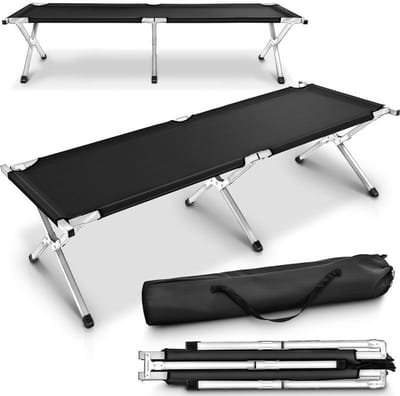 Opvouwbare Campingbed + Draagtas | XXL Breed Campingbed | Gastenbed voor Binnen- en Buitengebruik | Opvouwbaar Campingbed tot 150 kg | Ideaal voor Tuin, Camping, Vissen, Festivals en Reizen