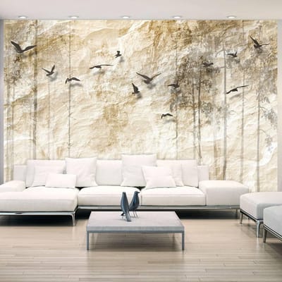 350cm X 245cm - Fotobehang - Papieren wereld , beige zwart
