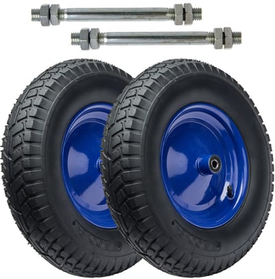 GARRONDA 2-pack zwart-blauw - Vervangwiel Kruiwagen 4.80/4.00-8 Kruiwagenwiel Ø 390 mm Luchtband 6PR Band tot 250 kg met As Stalen Velg Kogellager voor Tuinwagen Erf Bouwplaats GD-0163, Zwart-Blauw