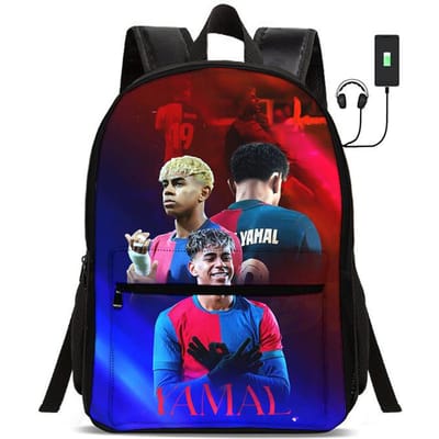 Kinderschooltassen voor Student Rugzak L-Lamin Yamal Sport Boekentas Kinderen Cadeau Voetbalster Rugzak met USB-interface Tas