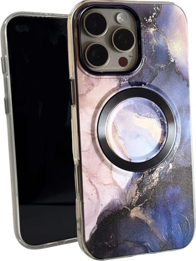 HEM Artistic Black-Purple Hoesje geschikt voor iPhone 16 Pro Max - Hoesje Magsafe Compatibel - Shockproof Backcover