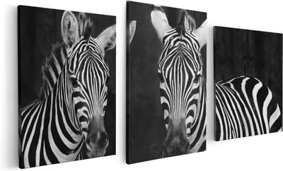 Artaza Canvas Schilderij Drieluik Twee Zebra's - Zwart Wit - 120x60 - Foto Op Canvas - Canvas Print