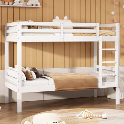 Sweiko Stapelbed voor Kinderen, Kinderbed met drie niveaus hoekladder en valbescherming, bed verdeeld in 2 Eenpersoonsbedden, Jeugdbed, Tenpersoonsbed, Dennenframe, Wit, 90x200cm
