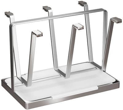 Minimalistische bekerhouder van roestvrij staal - met 6 haken - voor het opbergen van mokken - geschikt voor aanrechtbladen, kantoren, keukens, eetkamers en bars - 23 × 14 × 19 cm