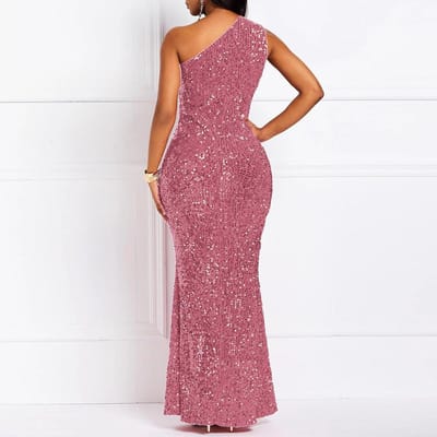 Glitterende Zeemeermin Maxi Jurk Met Schuin Halslijn Voor Dames - Mouwloos & Figuuraccentuerend