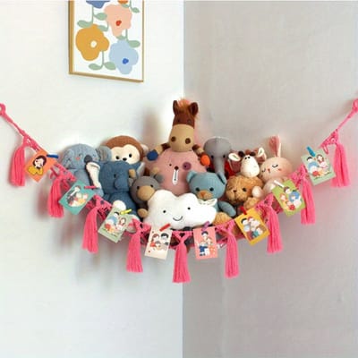 Livano Knuffel Net - Hangmat - Speelgoed - Opbergsysteem - Hangmat Voor Knuffels - Organizer - Vlaggetjes - Rood