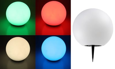 Trango Set van 1 IP65 SO-003 LED solar lamp in 30cm diameter wit mat met 3000K warm witte LED & RGB kleurverandering LED *SNOWY* Solar Ball Light Globe, Outdoor Light, Globe Lamp, Garden Lamp