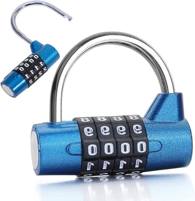 Veiligheidsslot met 4-cijferige code, robuust en resetbaar, ideaal voor sportschool en buitengebruik, 54mm, blauw
