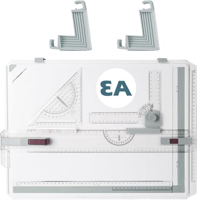 Tekentafel A3 - Tekenbord met liniaal - Nauwkeurig tekenen - Ergonomisch ontwerp - 42 x 29.7 cm - Wit