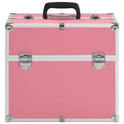vidaXL - Make-up - koffer - 38x23x34 - cm - aluminium - roze
