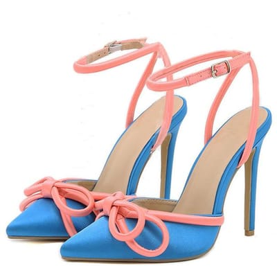 Nieuwe Dames Sandalen Mode Zijde Vlinderknoop Dames Schoenen Sexy Gesp Puntige Neus Dunne Hoge Hakken Feest Dames Pumps 38 blauw