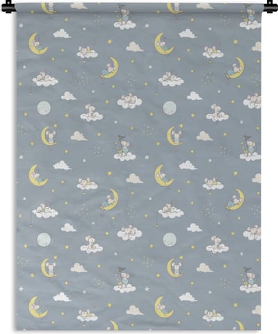 Wandkleed - Wanddoek - Muis - Maan - Patronen - 150x200 cm - Wandtapijt