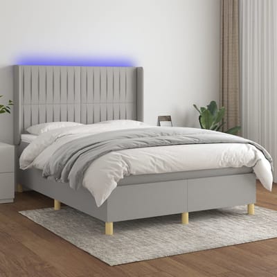 vidaXL - Boxspring - met - matras - en - LED - stof - lichtgrijs - 140x190 - cm