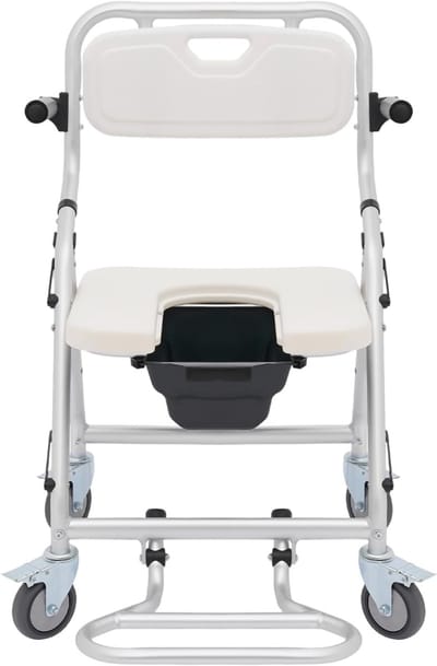 Toiletstoel met wielen - Douchestoel postoel - Veilige mobiliteit - Inklapbaar design - Tot 150 kg - Zilver