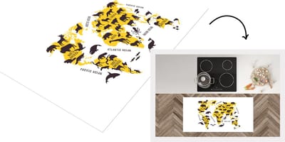Keukenloper - Loper keuken - Wereldkaart - Geel - Dieren - 120x60 cm - Keukenloper vinyl