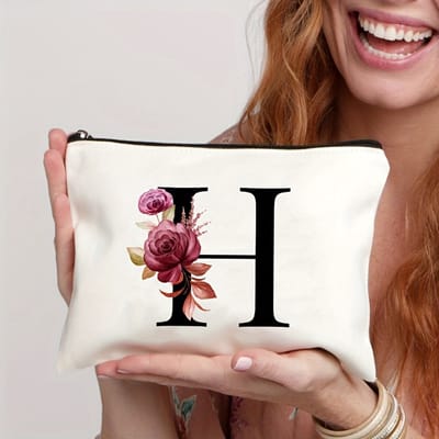 Gepersonaliseerde make-up tasjes van A tot Z - Verjaardagscadeaus - Unieke cadeaus voor bruiden en bruidsmeisjes, met bloemenmotieven, geschikt als bedankjes en voor het organiseren van cosmetica,letter H