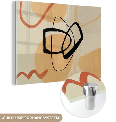 MuchoWow® Glasschilderij 40x30 cm - Schilderij acrylglas - Cirkel - Zwart - Bruin - Foto op glas - Schilderijen