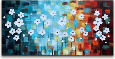 Handgeschilderd schilderij Olieverf op Canvas - Witte Bloementuin