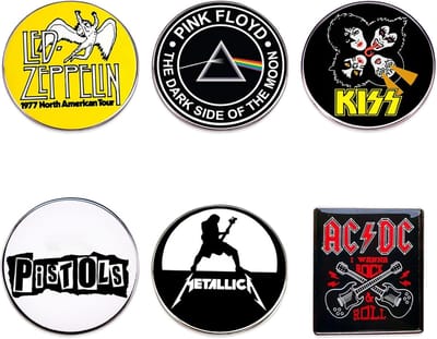 Set van 6 enamel pins met rockmuziek designs - uniek accessoire voor kleding en rugzak