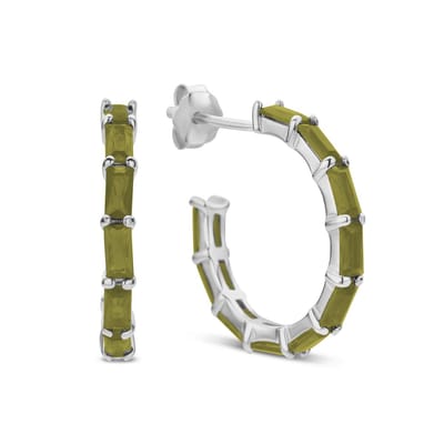 New Bling 9NB-1039 Zilveren Halve Oorringen met zirkonia 19 mm - 2,7 mm Breed - Olijf Groen - Pouchette - Rhodium - Zilver