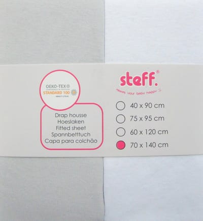 Steff - hoeslaken 70x140 cm - jersey katoen set van 2 wit + grijs met kwaliteitslabel OEKO-Tex standard 100