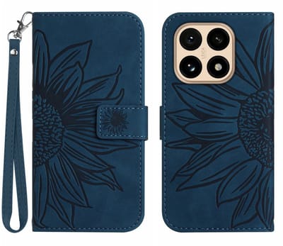 Coverup Hoesje - Geschikt voor Xiaomi 15T Hoesje - Coverup Zonnebloem Book Case met Koord - Blauw