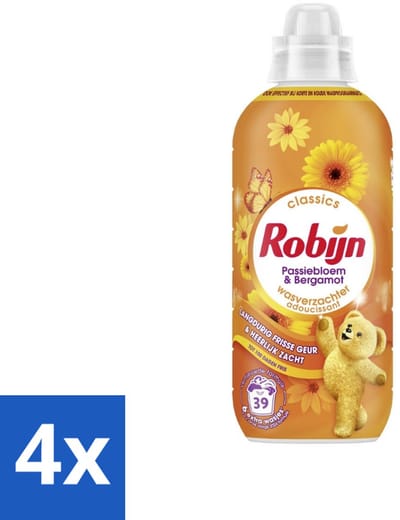 4 x Robijn Classics - Passiebloem & Bergamot - Wasverzachter - 33 Wasbeurten - Wasverzachter - Wasmiddel - Passiebloem - Bergamot - Biologisch Afbreekbaar