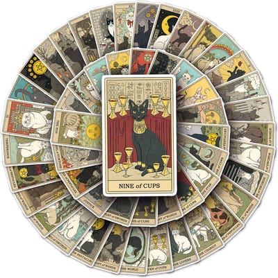 Tarot Kaarten Sticker set met Katten - 3x5CM - 78 stuks - Klein formaat stickers voor laptop, journal, agenda etc.