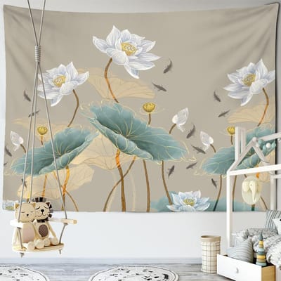 Lotus Vis Achtergrond Muurschildering Wandtapijt Boheemse Stijl Muur Psychedelische Kunst Minimalistische Esthetiek Kamer Muurhanger 95x70cm gray