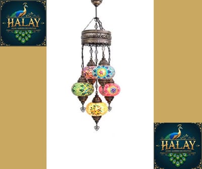 Turkse Lamp - Hanglamp - Mozaïek Lamp - Marokkaanse Lamp - Oosters Lamp - Authentiek - Handgemaakt - Kroonluchter - All colour - 5 bollen