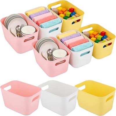 Set van 9 Opbergdozen van Kunststof, Stapelbare Organizers voor Keuken, Kantoor en Badkamer, 6L met Handvatten, Ideaal voor Ruimtebesparing en Multifunctioneel Gebruik, 25.5 x 16 x 15 cm