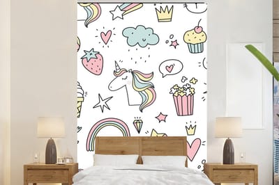 Behang kinderen - Wanddecoratie kinderen - Eenhoorn - Regenboog - Meisjes - Kinderkamer decoratie - 200x300 cm - Kinderbehang