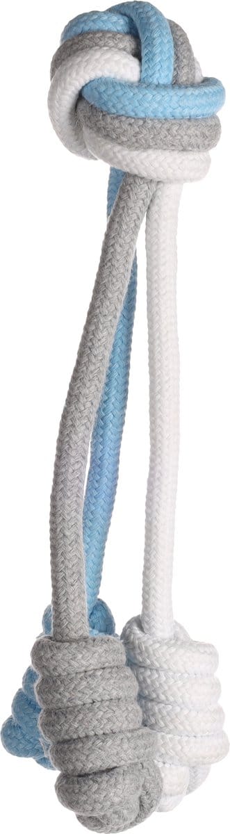 Flamingo Jim Met 3 Knotsen - Speelgoed Honden - Hs Katoen Jim 3 Touwen Met Knots Blauw/wit/grijs - 1st - 138316 - 1st