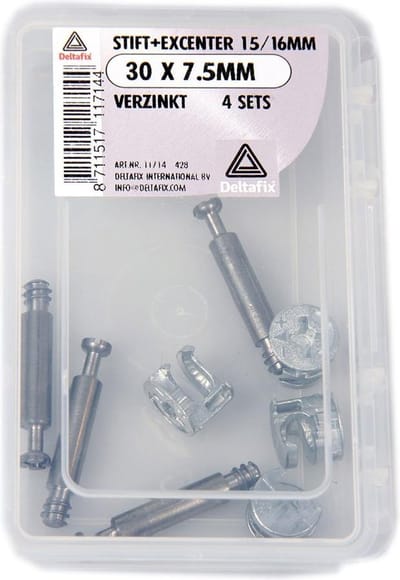 Deltafix stift met excenter 25 mm verzinkt 30 x 7.5mm 4 sets