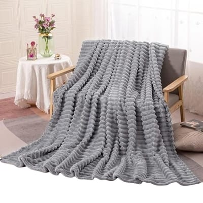 Livano Knuffeldeken - Pluche - Deken - Wollen - Dekentje - Fleece - Plaid - Bank Deken - 1 Persoons - Licht Grijs
