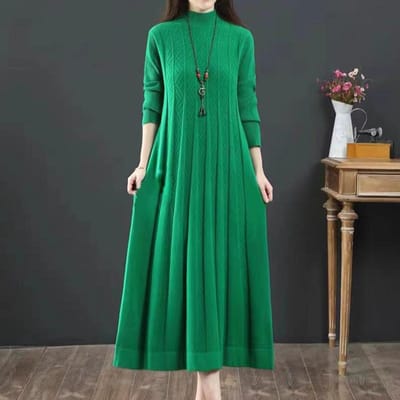 Lentejurk Dames Grote Maat Gebreide Trui Losse Casual Elegante Dames Lange Jurk Groen One Size groen